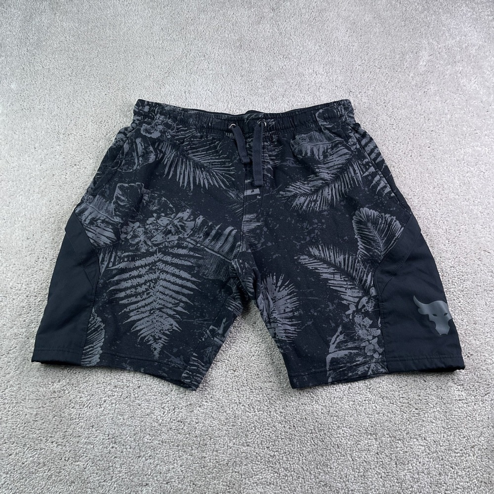 Under Armour Shorts Mens XL Black Project Rock Printed Terry Tropical Athletic
